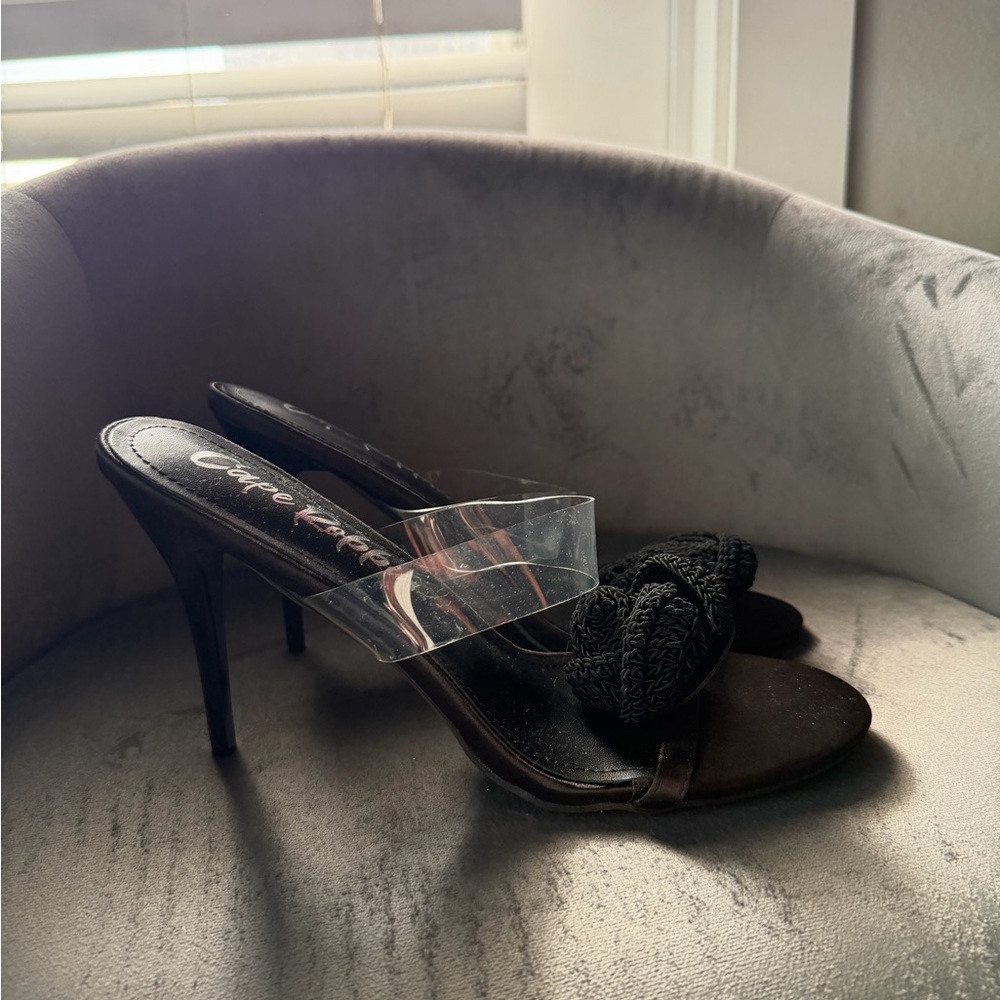 Elegant Black Heels with Clear Strap